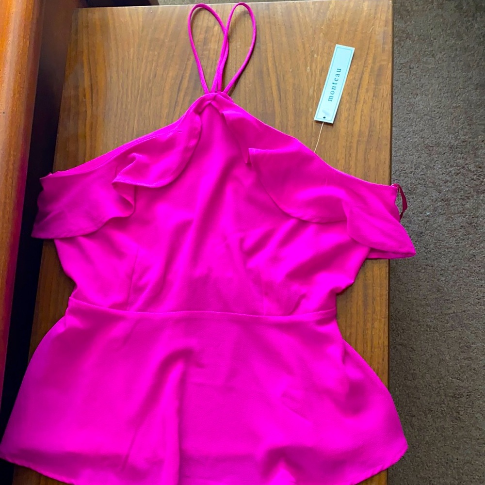 Large bright pink peplum top